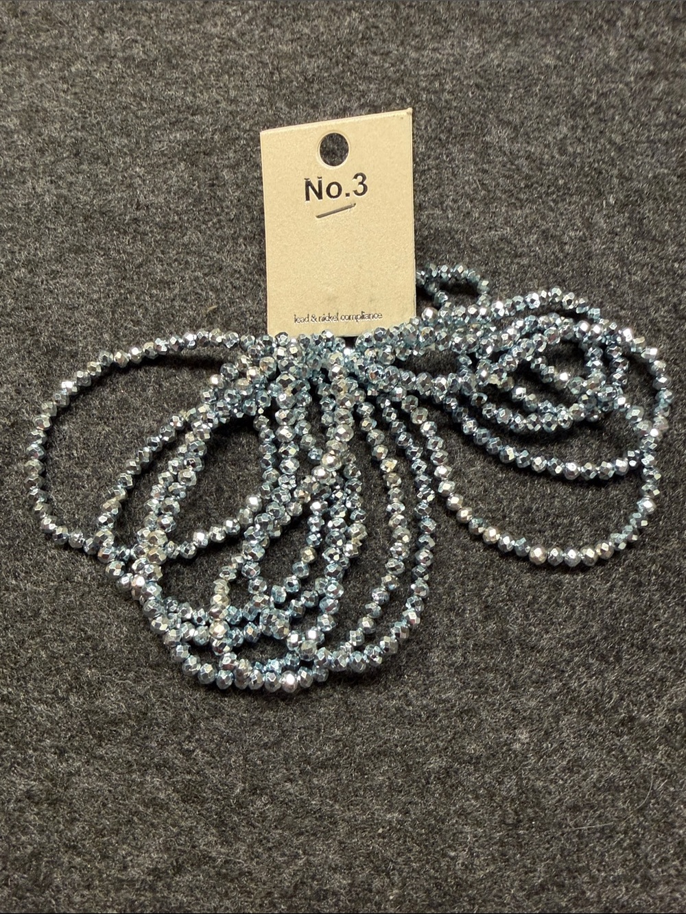No.3 Faceted Beaded Braceletset of ten- Silver Blue Sparkle